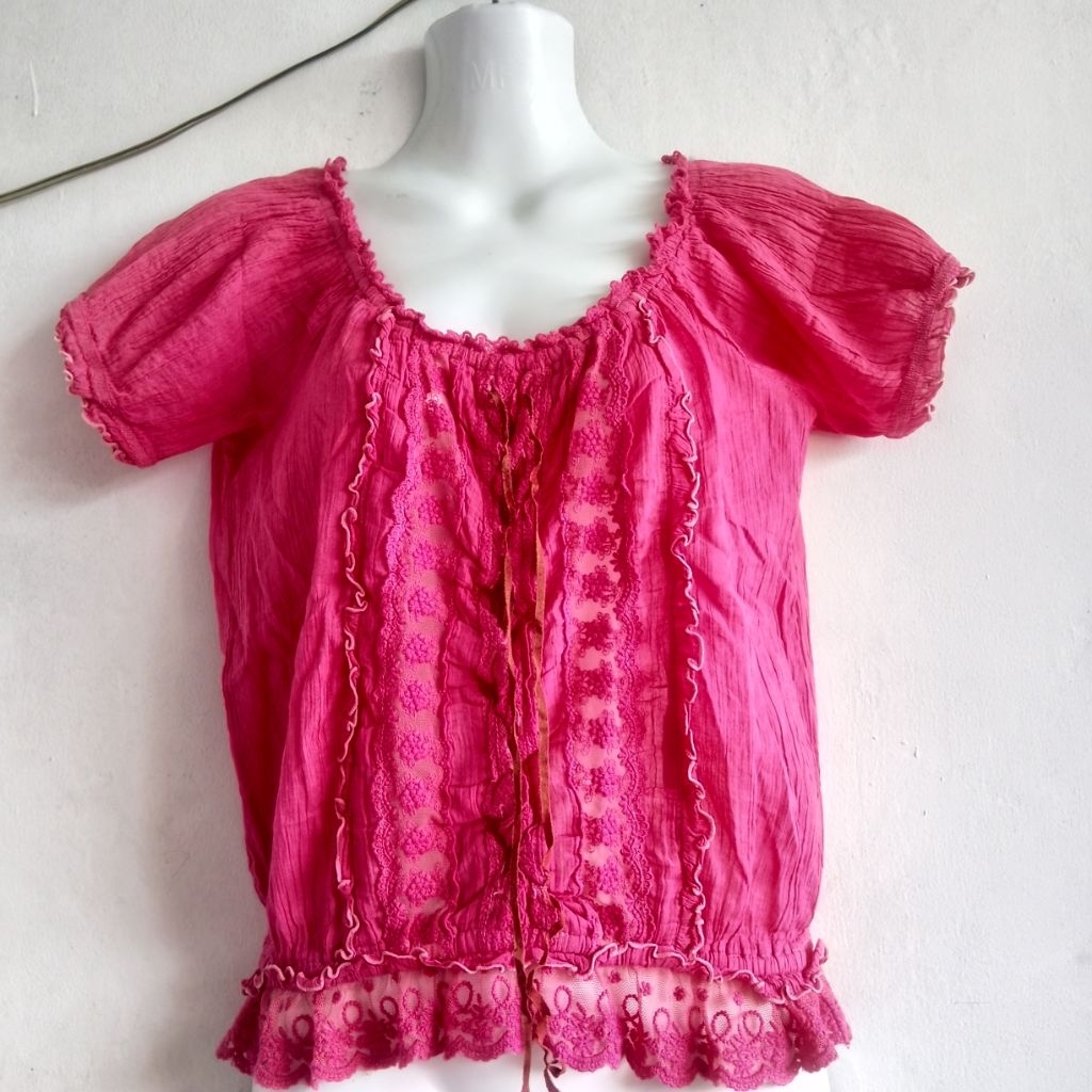 LIZ LISA top boho bohemian pink merah muda fuchsia atasan summer manis sweet kawaii kawai lucu cute 