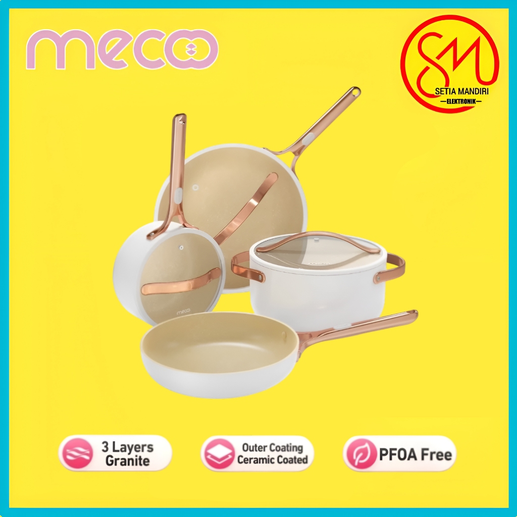 MECOO Most Aesthetic Premium Non-stick Cookware Set 7 PCS Granit SGS FDA LFGB Sertifikasi PFOA Free