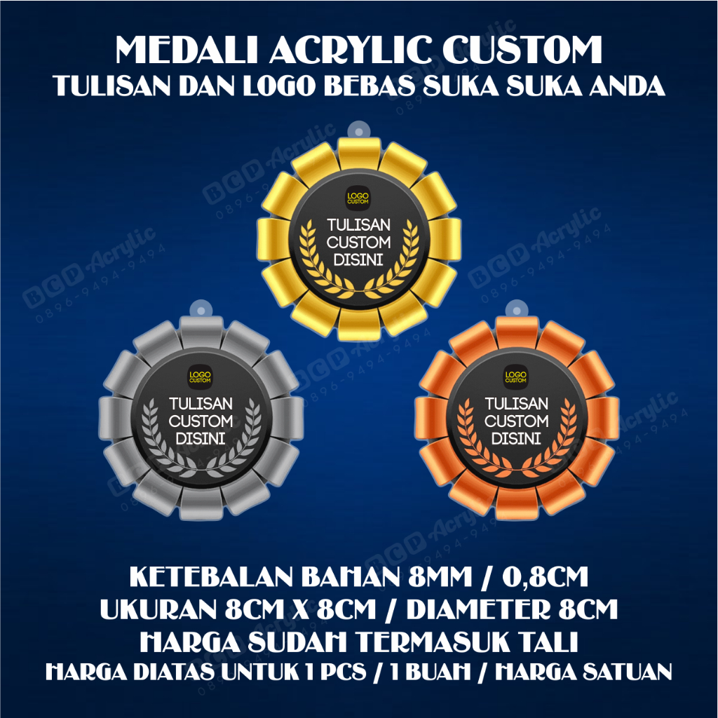 MEDALI, MEDALI AKRILIK, MEDALI ACRYLIC, MEDALI CUSTOM, MEDALI WISUDA, MEDALI LOMBA, MEDALI CUSTOM, M