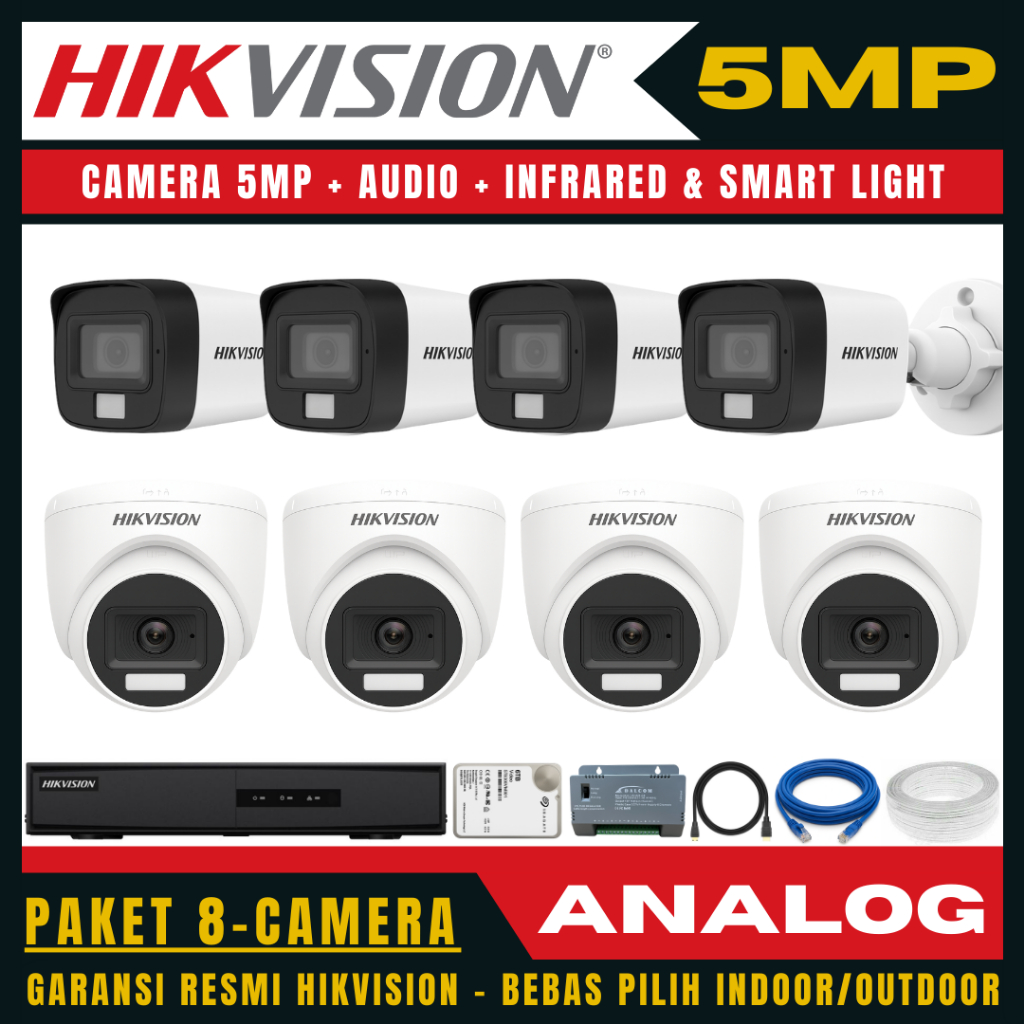 Paket cctv hikvision 5mp audio 8 channel 8 kamera paket cctv lengkap