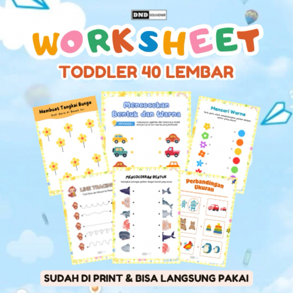 WORKSHEET TODDLER 40 Halaman Sudah Di Print / WORKSHEET ANAK USIA DINI / LEMBAR KERJA ANAK PAUD / LE