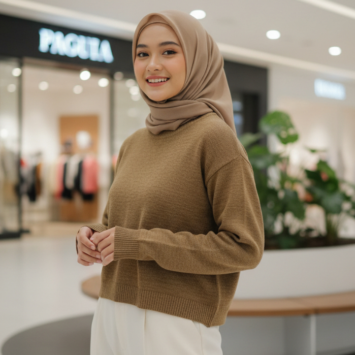 Sweater Rajut Crop Top Atasan Wanita Kekinian Basic Sweater crop Rajut Wanita Korea