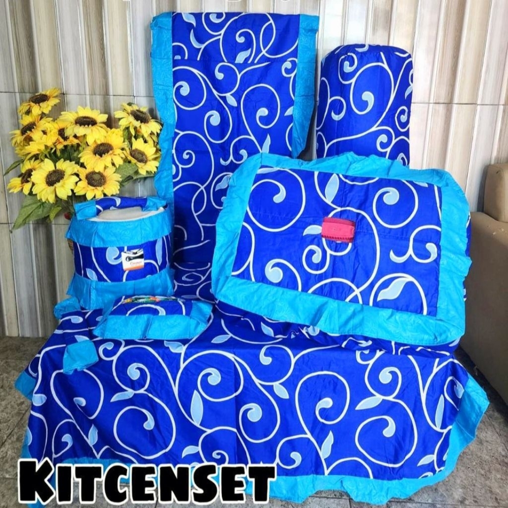 BISA COD Kitchen set motif minimalis taplak meja makan sarung tudung saji GKM home set taplak kulkas