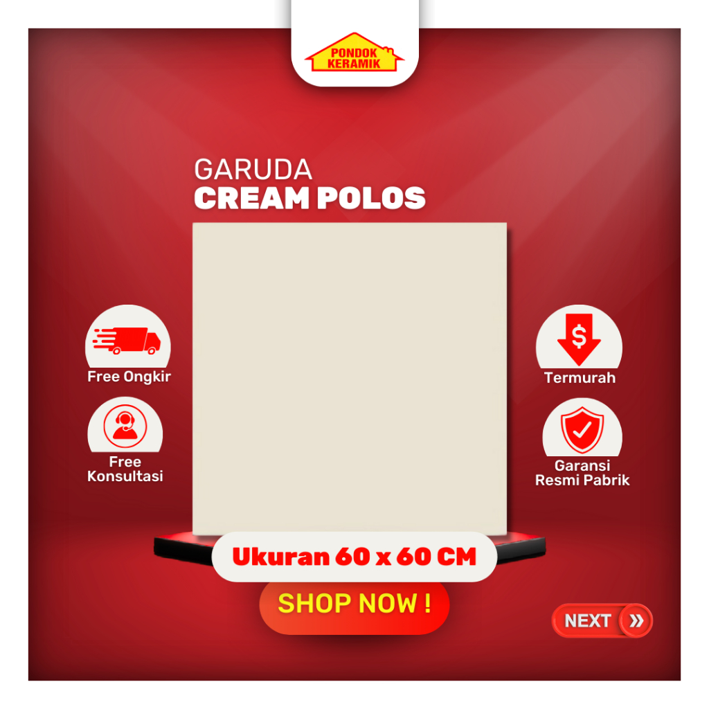 Granit Lantai Garuda 60x60 Cream Polos Glossy Kilap
