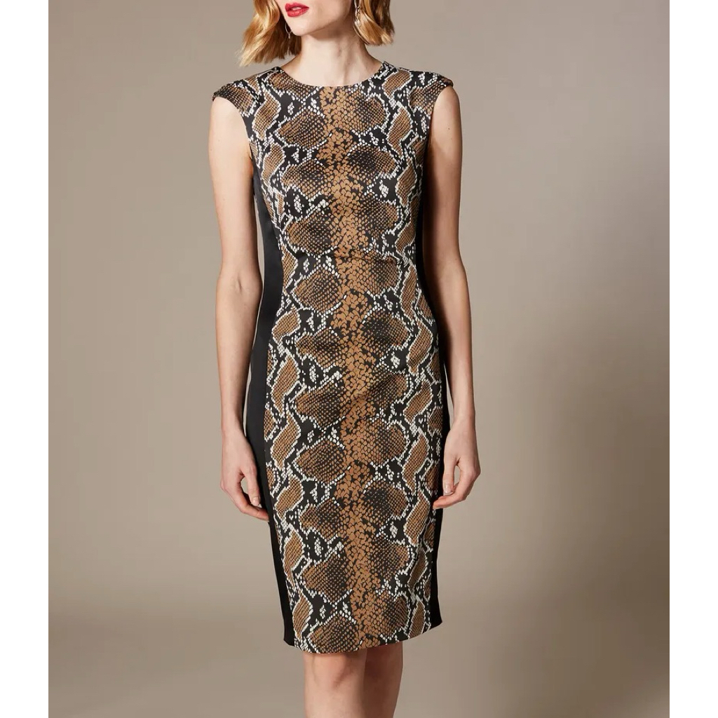 PRELOVED Karen Millen Black Snakeskin Sleeveless Pencil Midi Dress Motif Unik Fashion Wanita
