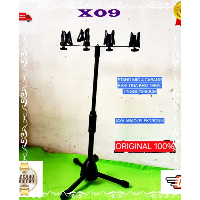X09 STAND MIC 4 CABANG 4IN1 KAKI TIGA BESI TEBAL TINGGI 40 80 CM STANDING DUDUKAN MIKROFON PEGANGAN 