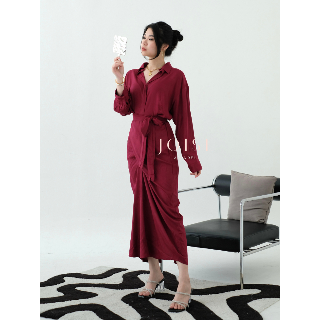 JOISE - Kylie Wrap 3in1 Shirt Dress Tali Maxi / Dress Panjang Lilit / Dress Wanita Polos