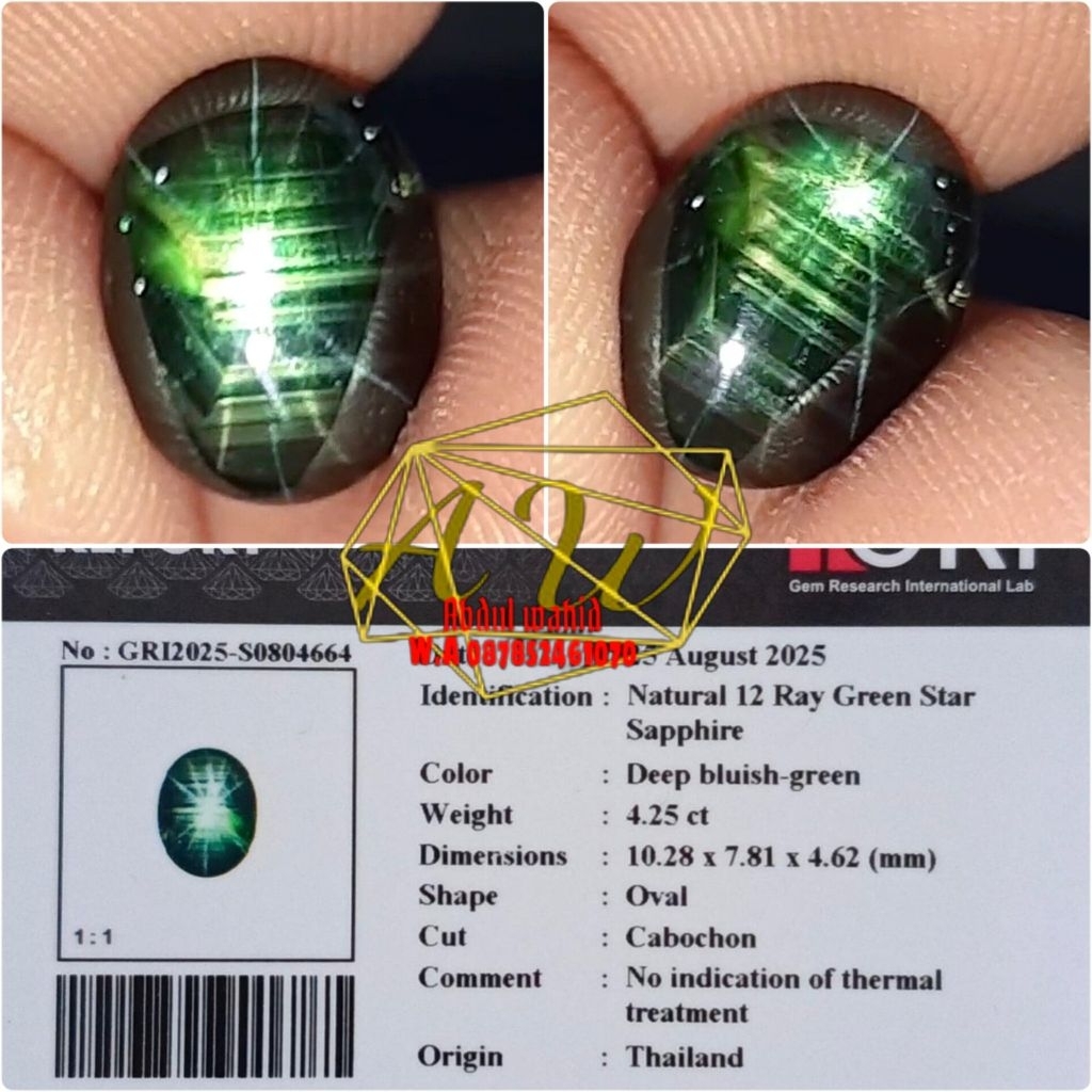 STAR 12RAY GREEN SAPPHIRE NO HEATED THAILAND STRONG BODY MULUS