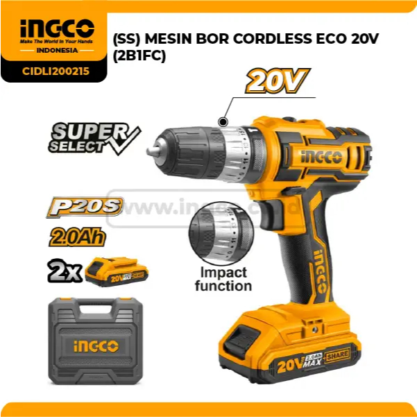 MESIN BOR CORDLESS ECO 20V (2B1FC) SKU: CIDLI200215