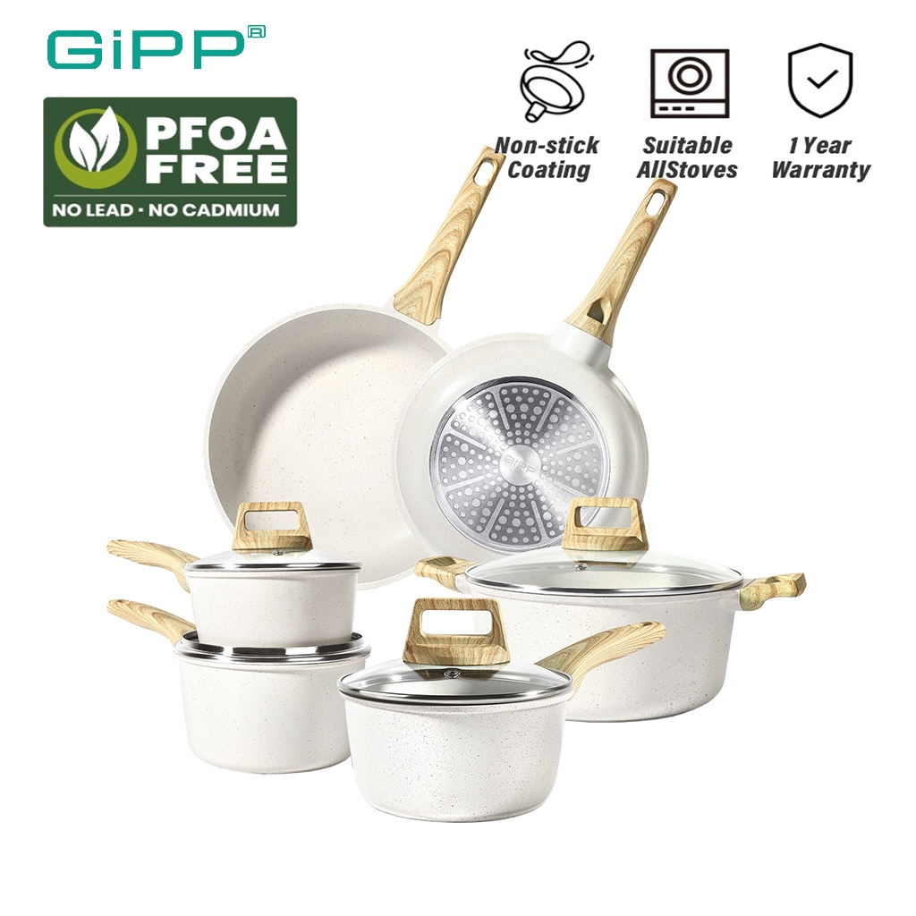 GiPP Peralatan Masak Set 6 PCS Dengan Gagang Lepas Pasang Memudahkan Penyimpanan Pelapis keramik Coc