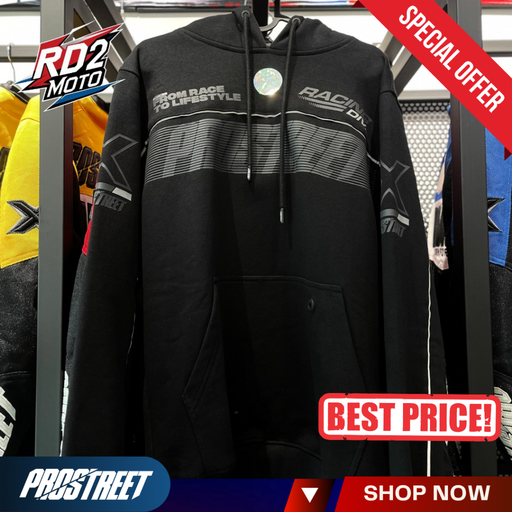 Hoodie Motor Prostreet Racing Line Reflective - Jaker Riding Motoran Pria Wanita Warna Hitam List Pu