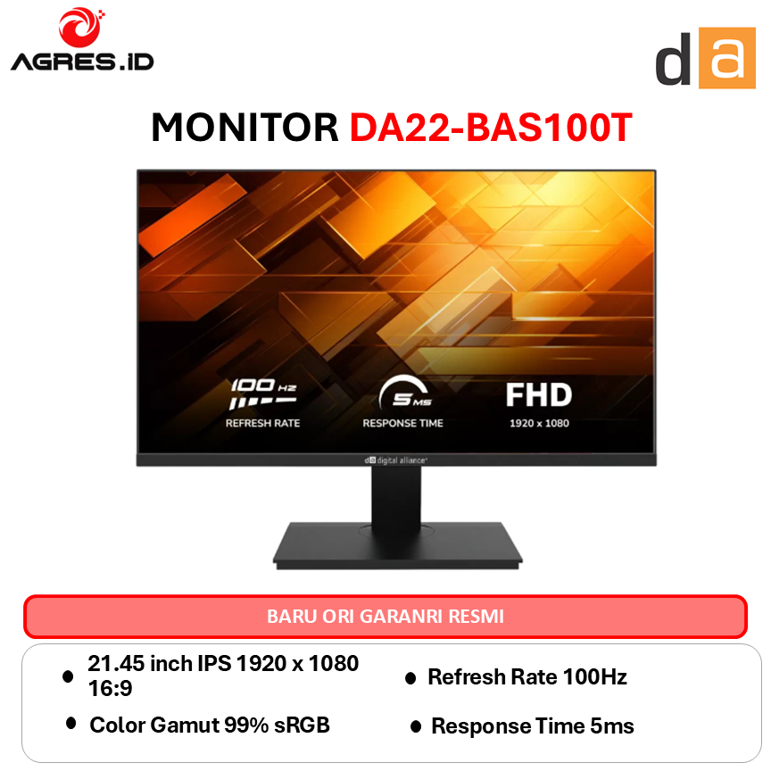 DIGITAL ALLIANCE MONITOR 22 INCH IPS FHD 1080P 5MS 100HZ DA22-BAS100T