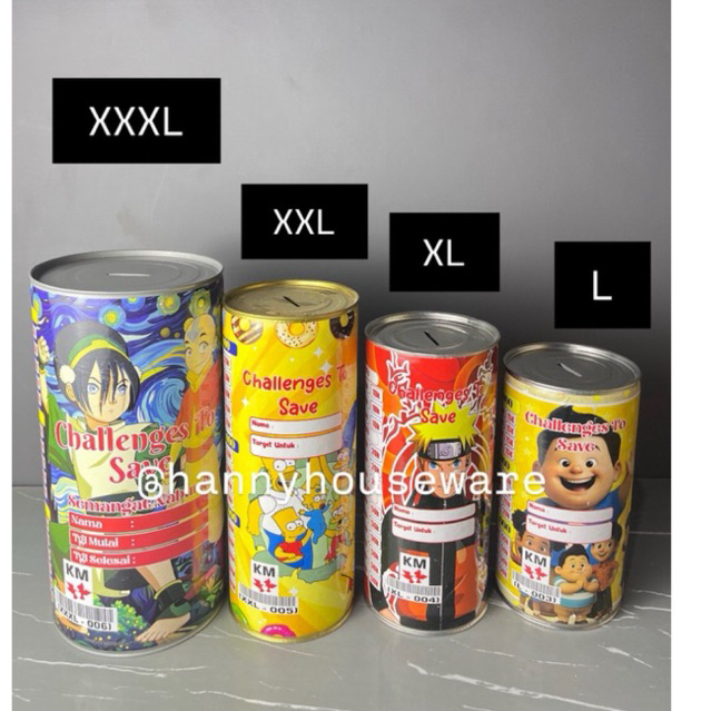 CELENGAN TARGET MURAH KARAKTER TABUNGAN TARGET / Souvenir Celengan Kaleng