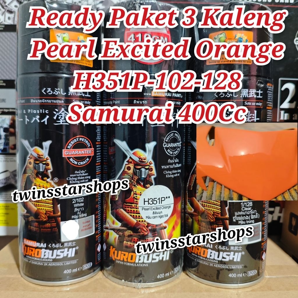 Pilok Pylox Cat Samurai Paket 3 Kaleng Pearl Exited Orange H351P Oren Metalik White 102 Epoxy Putih 