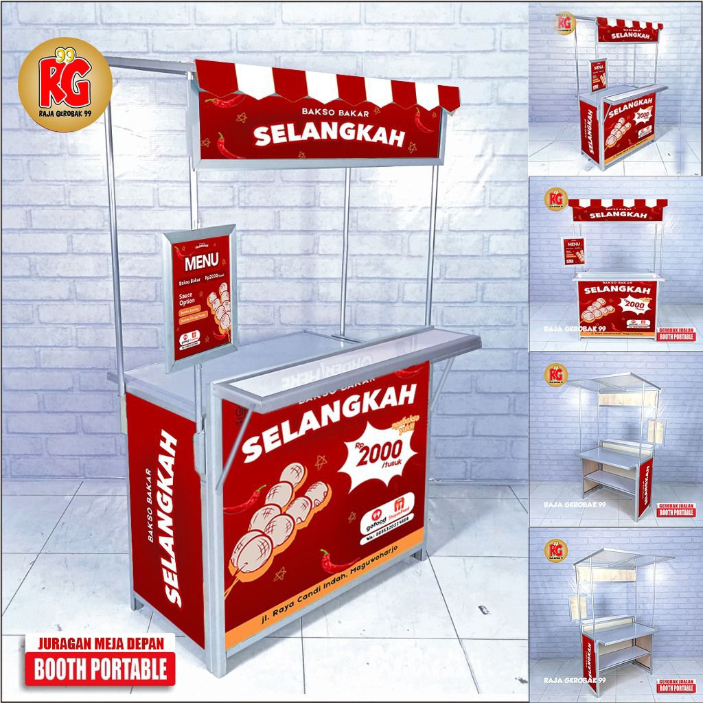 Booth portable gerobak lipat meja depan display jualan bisa dilipat raja gerobak 99 gresik surabaya 