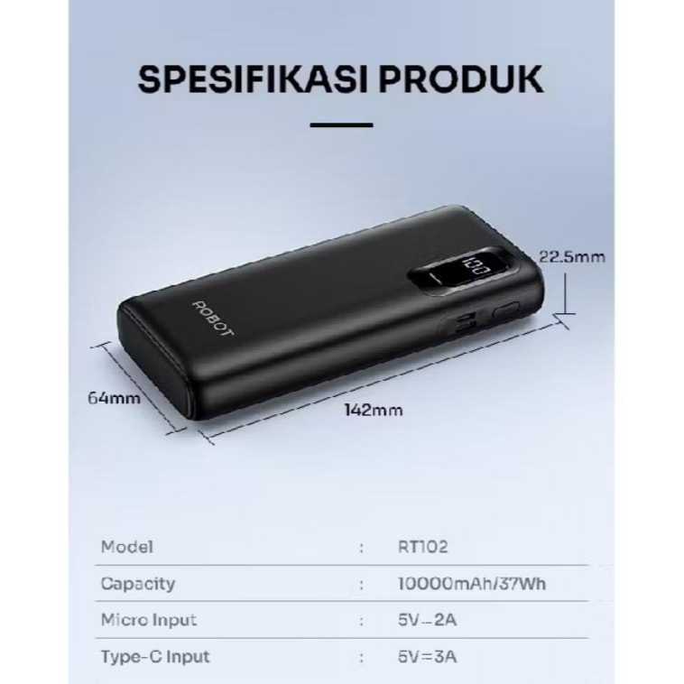 Robot RT102 Powerbank 10000mAh Fast Charging ORiginal