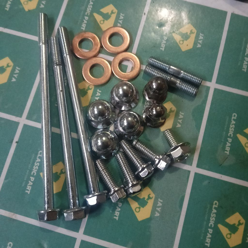 PAKET LENGKAP BAUT MUR BLOCK KOP CYLINDER HEAD KARISMA SUPRA 125 KIRANA ORIGINAL  Tanpa kemasan Ahm