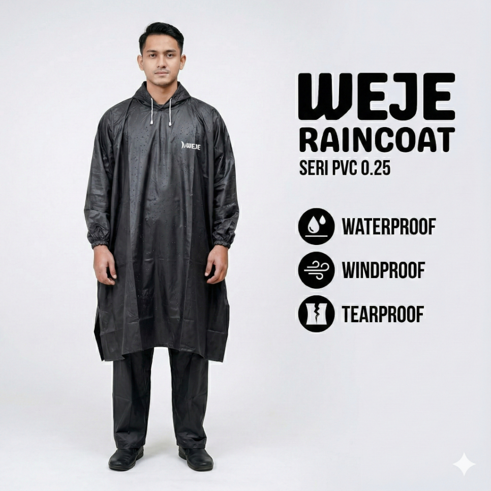 Jas Hujan WEJE Unisex Model Ponco PVC Mix Parasit Windproof