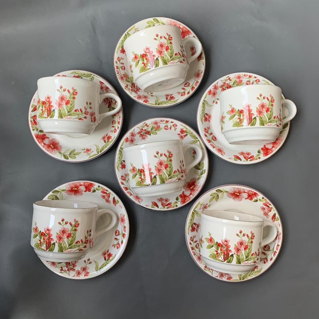 Set Cangkir Keramik Sango Lyana Red - Cangkir Kopi - Set Cangkir Aesthetic Cantik