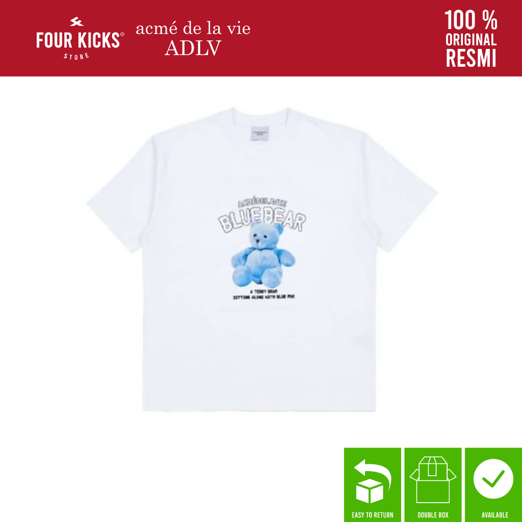 ADLV Tshirt Short Sleeve Blue Teddy Bear White - 100% ORIGINAL RESMI