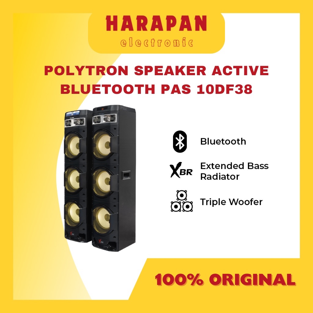 POLYTRON SPEAKER ACTIVE BLUETOOTH PAS 10DF38 / AKTIF BASS TRIPLE WOOFER  POLITRON GARANSI RESMI