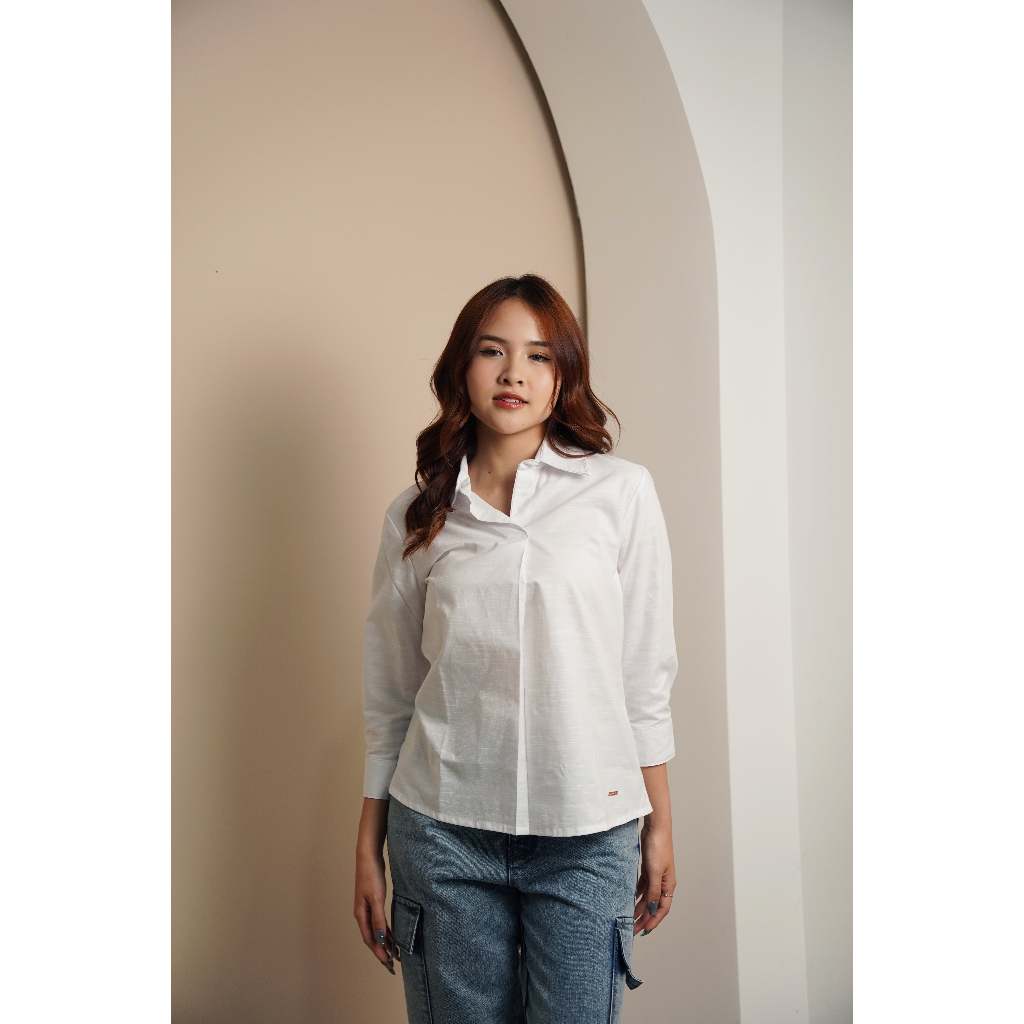 Missty Freeteen Kemeja Atasan Wanita Warna Putih Lengan Panjang Formal Casual (Kalmia 280)