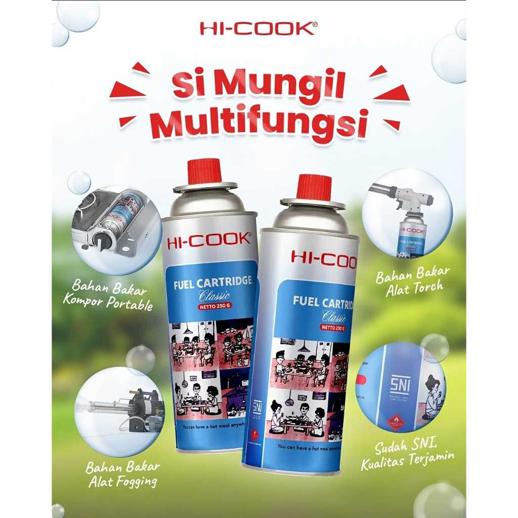 Kaleng Gas HI COOK 230 Gram Untuk Refil Kompor Portable Multifungsi Hicook