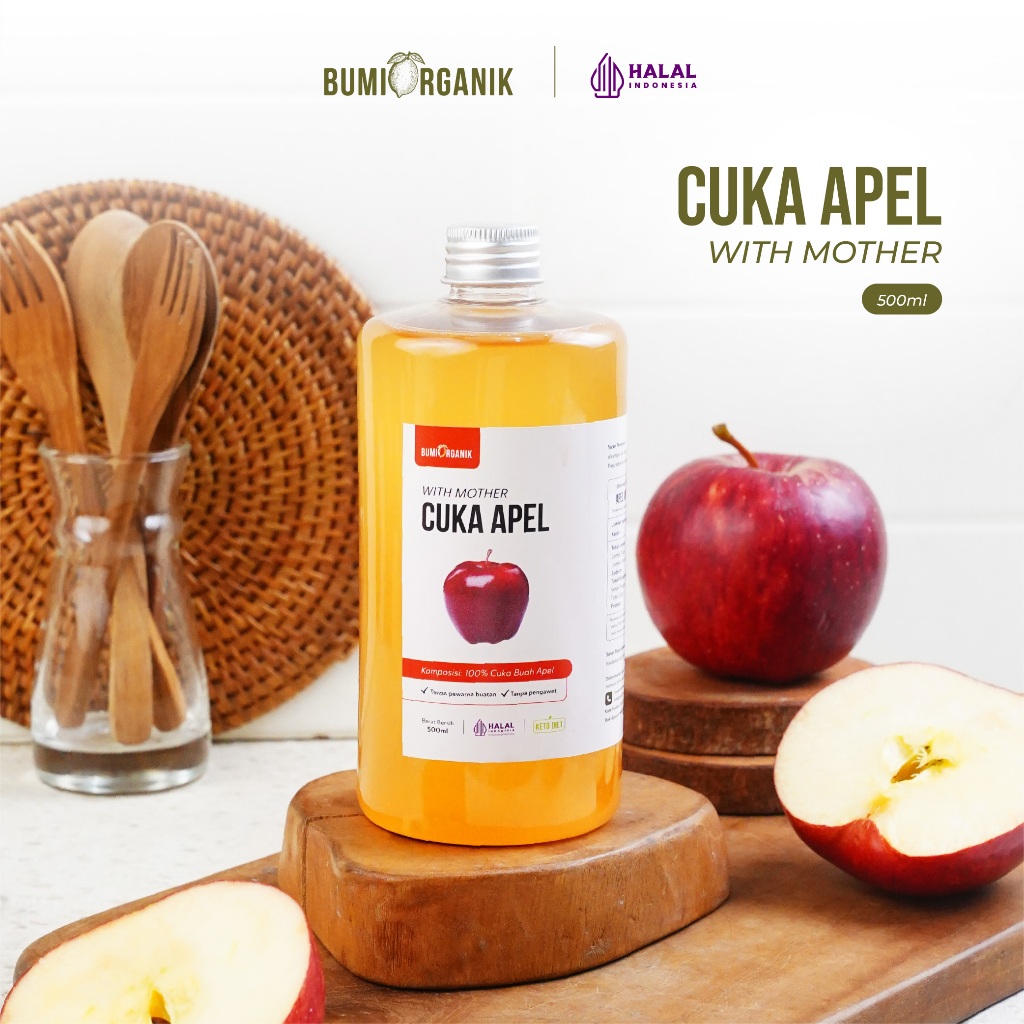 CUKA APEL ORIGINAL ORGANIK 500ML WITH MOTHER BUMI ORGANIK / APPLE CIDER VINEGAR / CUKA SARI APEL ORI