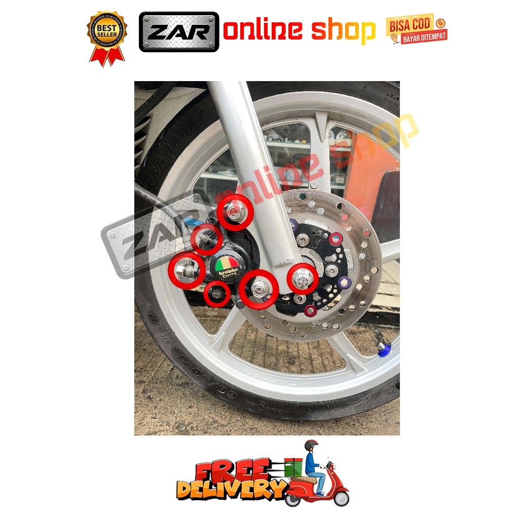 BAUT BREKET + BANJO + NEPEL + AS KALIPER DEPAN ( 5 BAUT ) MIO SMILE SPORTY SOUL FINO KARBU TAHUN 200