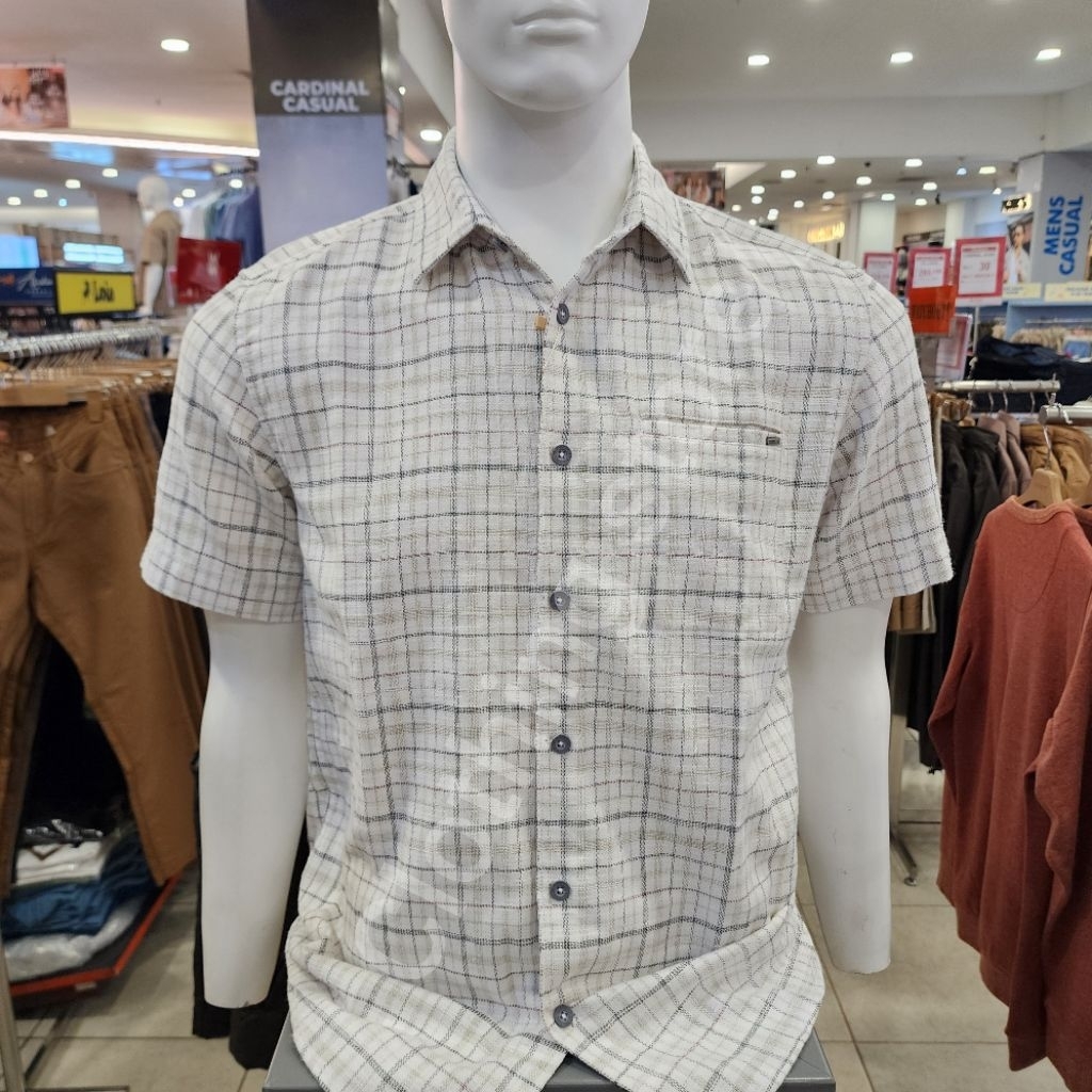 WATCHOUT CASUAL ORIGINAL kemeja flanel pria lengan pendek putih WS514710102