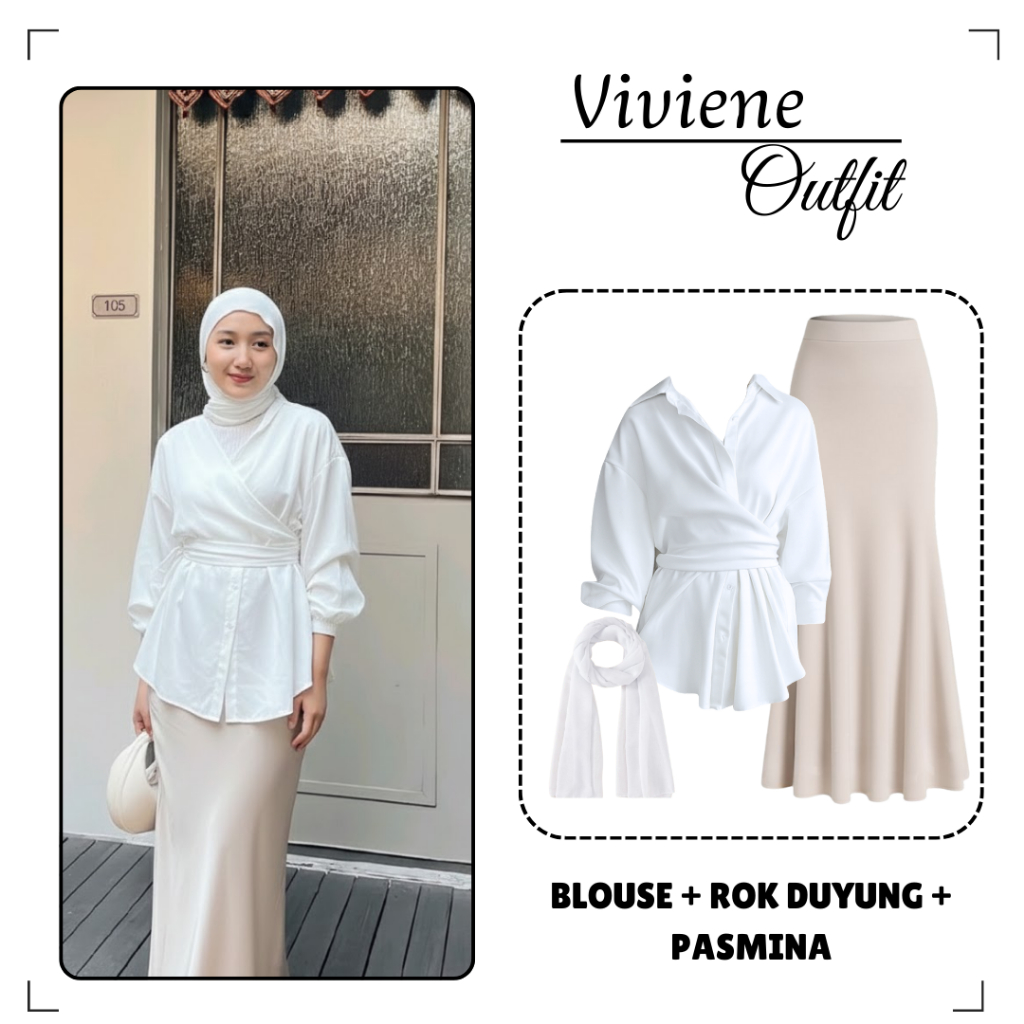 Outfit Set 3in1 Korean Style Hijab Wanita Kekinian ( Blouse + Rok Duyung + Pasmina ) Setelan OOTD Ha