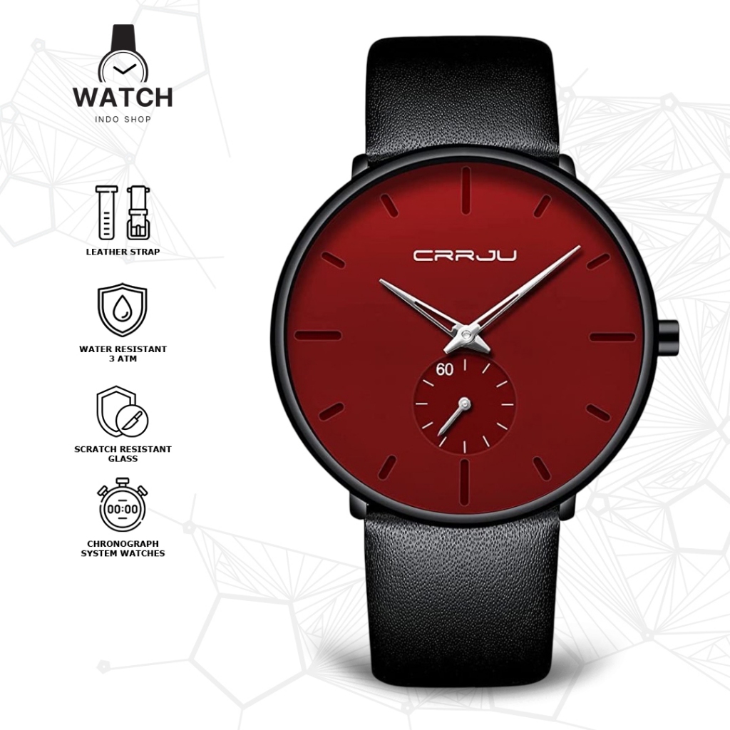 Indoshopwatches Jam Tangan Pria Analog CRRJU 2150 Strap Kulit Mesin Quartz
