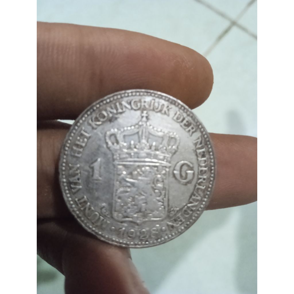 Koin perak wilhemina 1 gulden asli tahun 1928