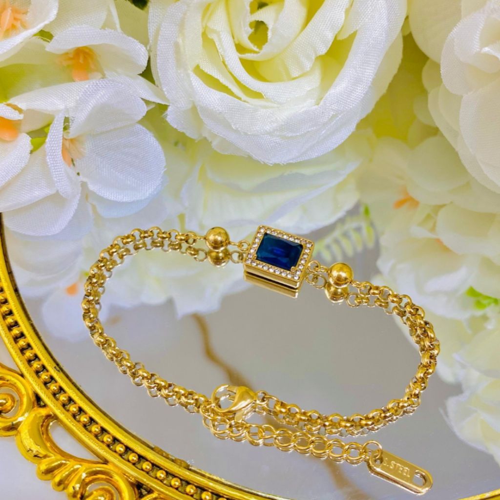 gelang blue safir bahan titanium cantik