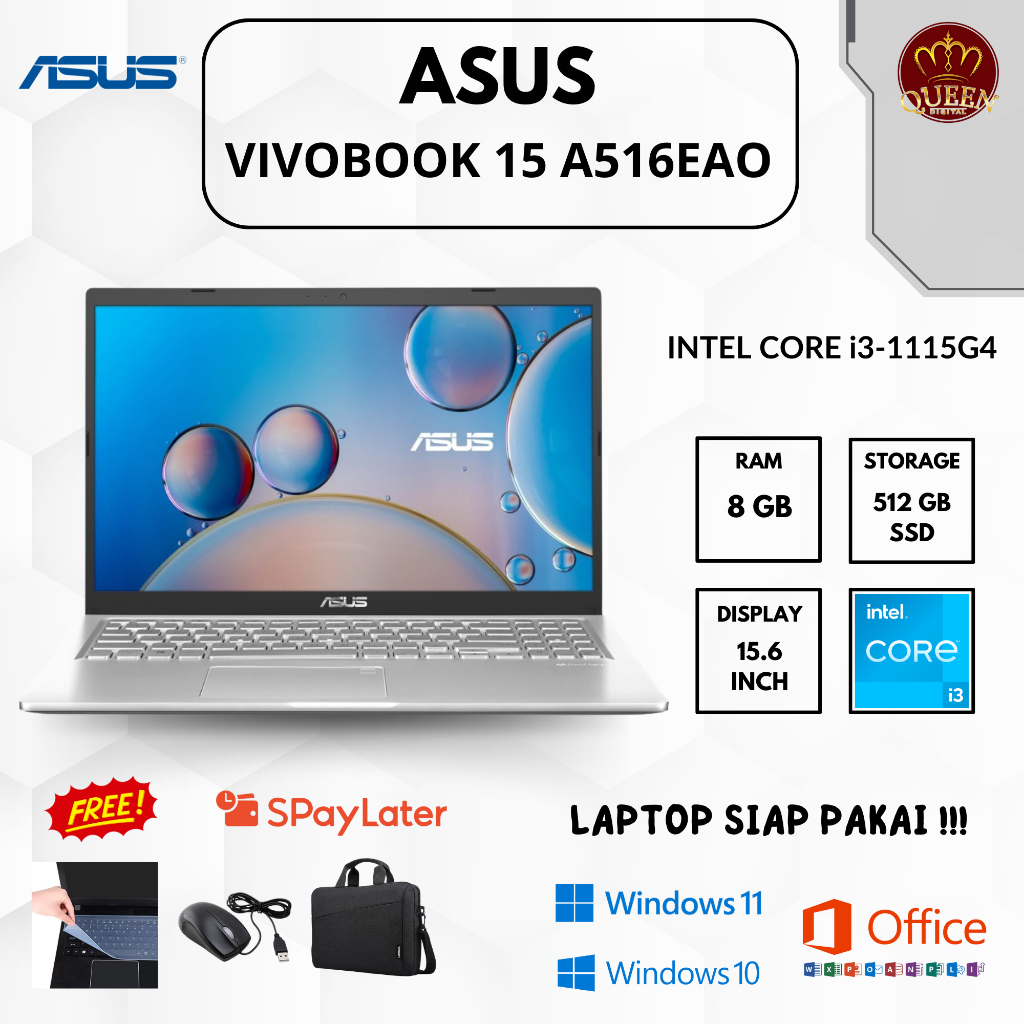 ASUS VIVOBOOK 15 A516EAO | INTEL CORE i3-1115G4 | 8GB RAM | SSD 512GB | 15.6 INCH
