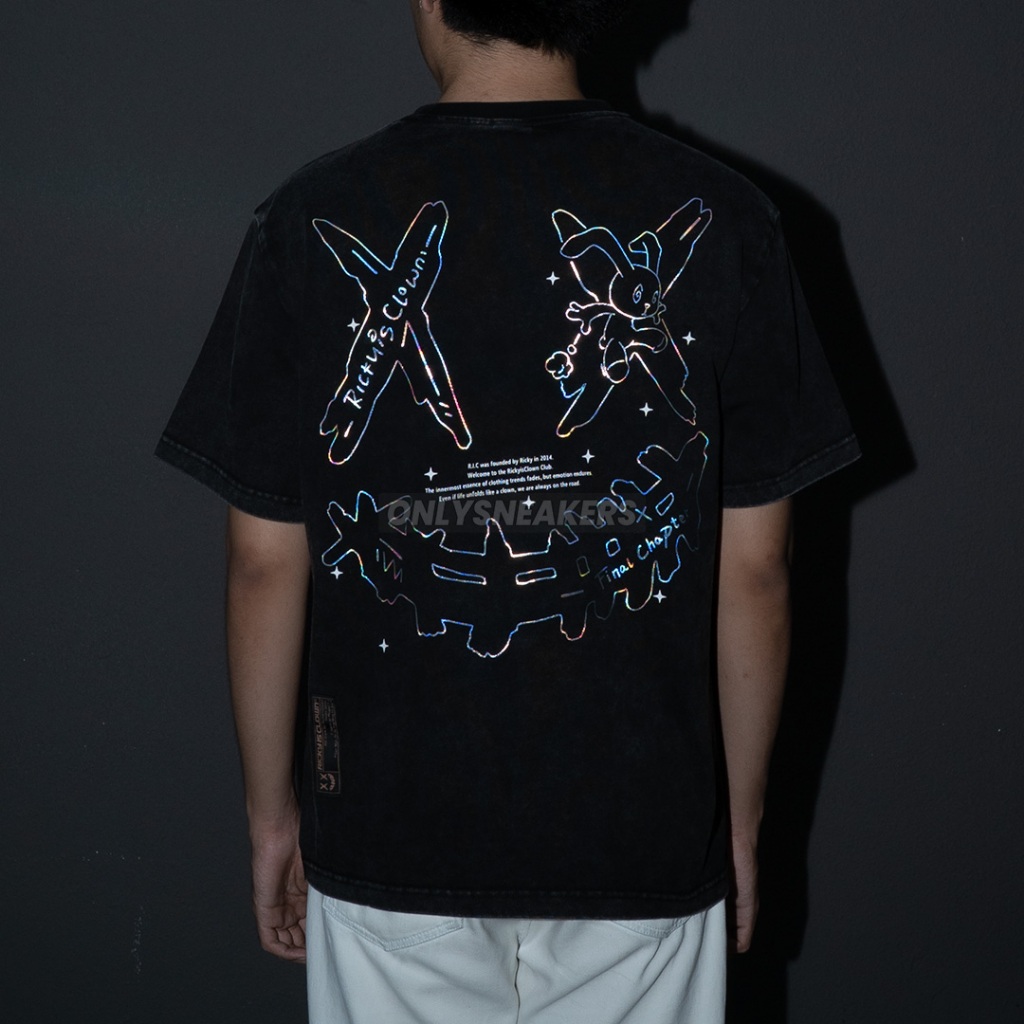 RICKY IS CLOWN DAZZLING CLOWN RABBIT REFLECTIVE WASHED BLACK TEE