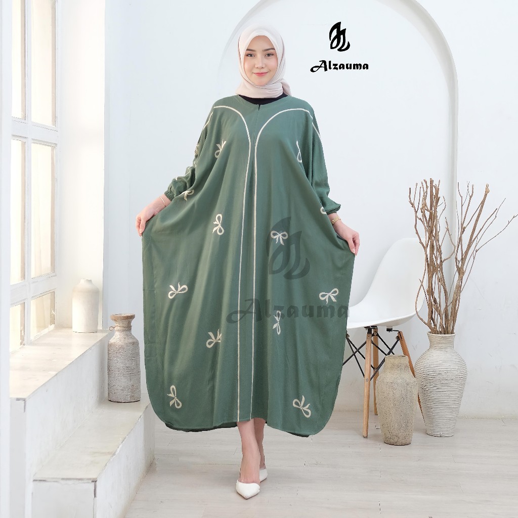 ALZAUMA Daster Batik Model Kaftan | Kaftan Motif Pita Pitaloka | Kaftan Jumbo Lingkar Dada 160 cm