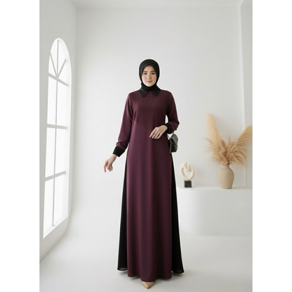 Medina Abaya Basic  Dress Muslimah Elegant Simple Busui Motif Swarosky