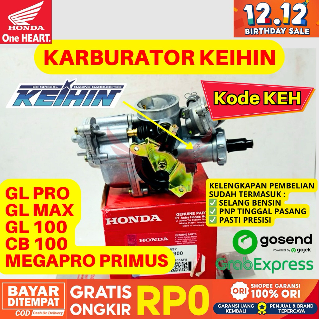KEH KARBURATOR GL PRO KEIHIN ORIGINAL AHM HONDA, KARBURATOR ORIGINAL GL MAX, KARBURATOR GL 100, KARB