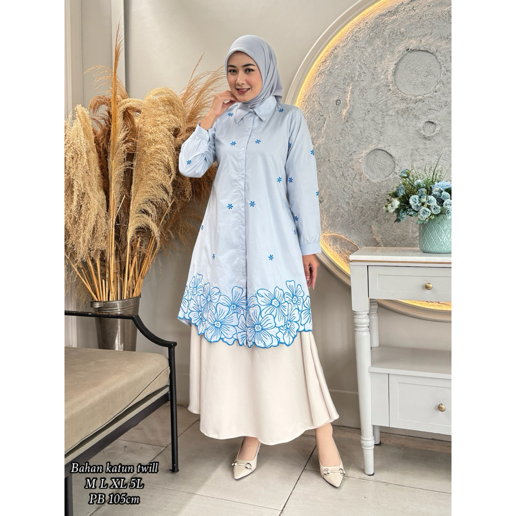 RIDD FASHION - LONG TUNIK BUNGA/BORDIR GUNTING/KATUN JEPANG