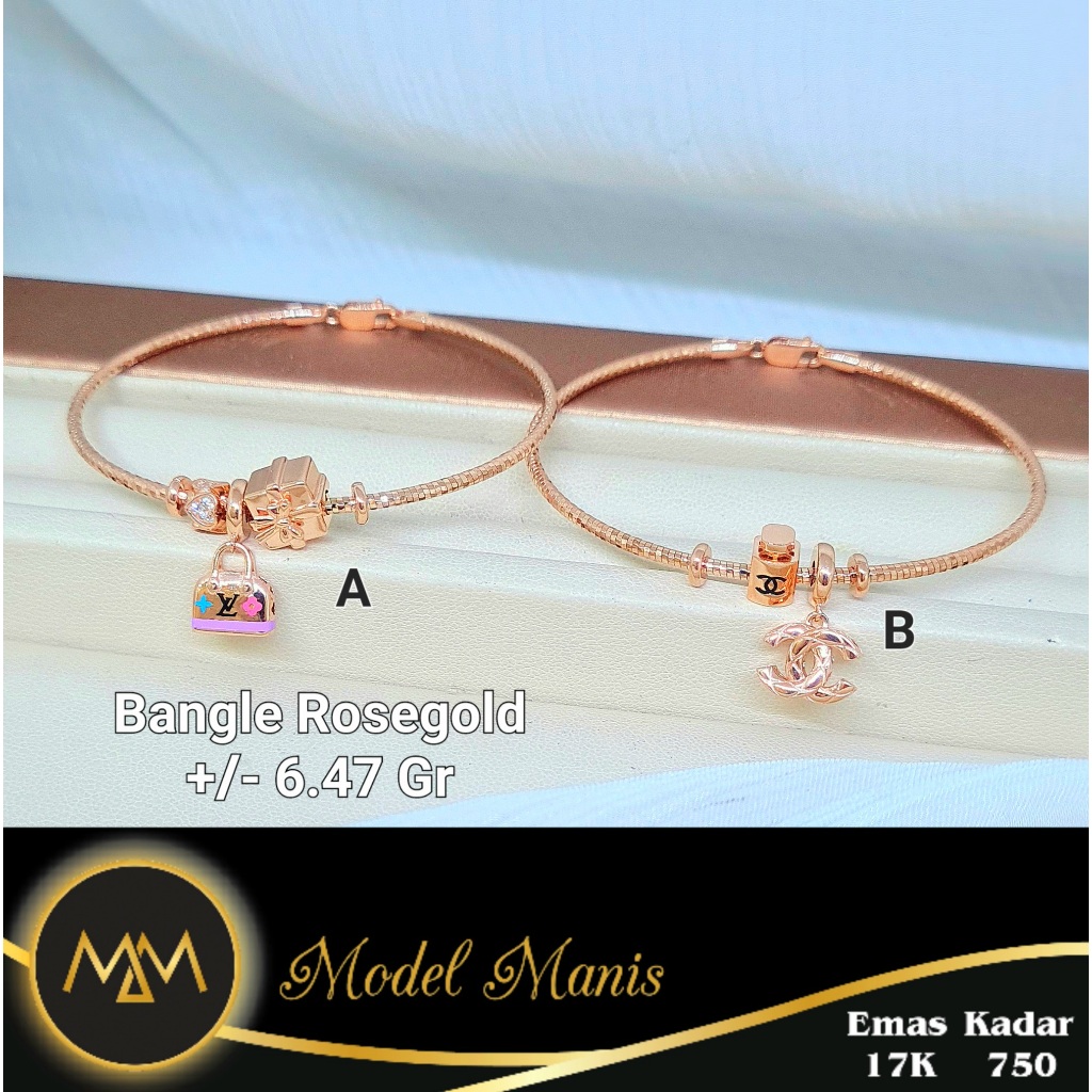 Model Manis Gold - Gelang Bangle Pandora Variasi Rosegold - Emas 17k 750