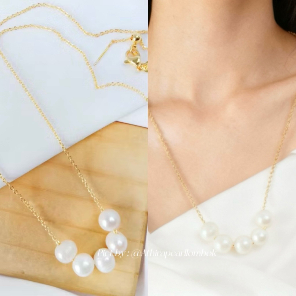 kalung lapis emas mutiara air tawar asli lombok bersertifikat Kalung pesta Kalung liontin mutiara Pe