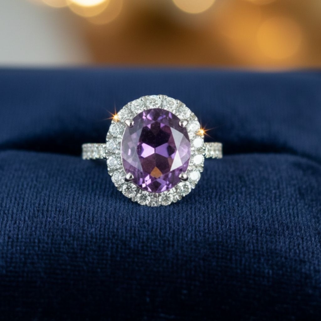 cincin wanita emas berlian kecubung asli elegan