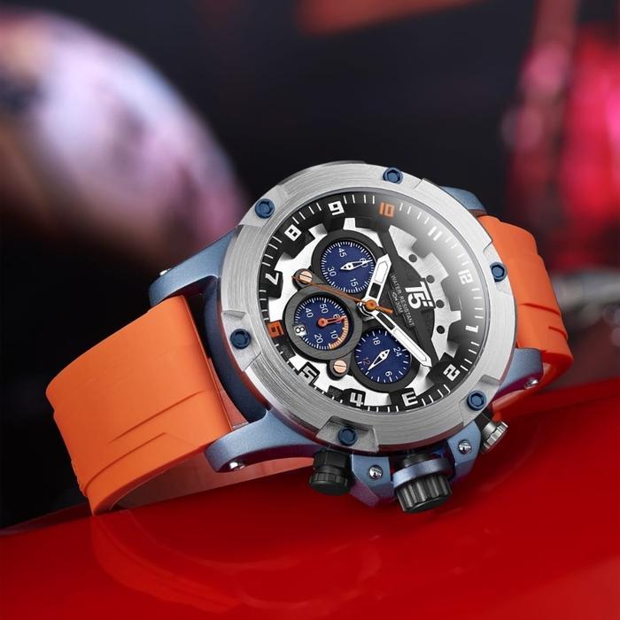 Jam Tangan Pria Original T5 H 3913G Orange Silver Blue - Yellow Blue