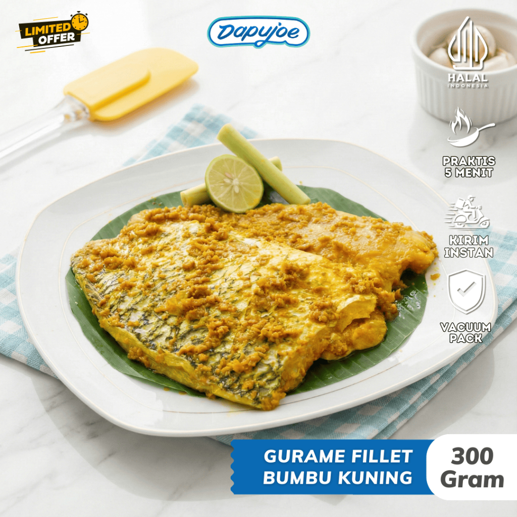 DAPUJOE IKAN GURAME FILLET MARINASI BUMBU KUNING FROZEN VACUM FOOD GRADE HALAL KEMASAN 300 GRAM