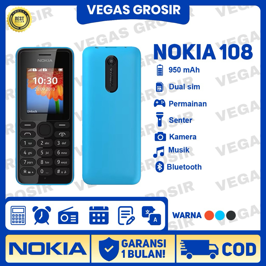 Nokia 108 Handphone Jadul Murah 2 Sim 3 Warna