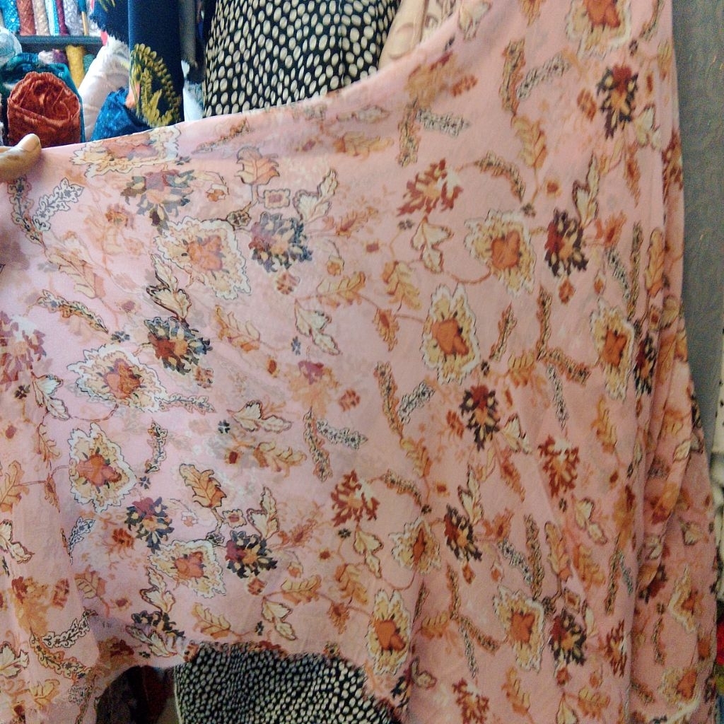 Kain Ceruti Babydoll Motif Floral Vintage / Bohemian | Sifon Printing Premium Dustypink Bahan Gamis 