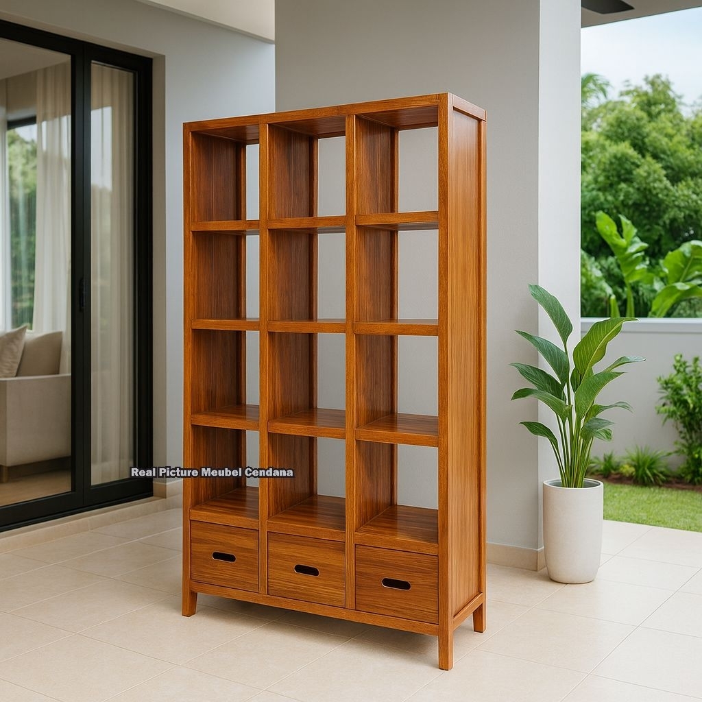 Rak Buku Laci 3 Minimalis Rak Buku Minimalis Kayu Jati Lemari Buku Jati Almari Rak Buku Kayu Jati Mi