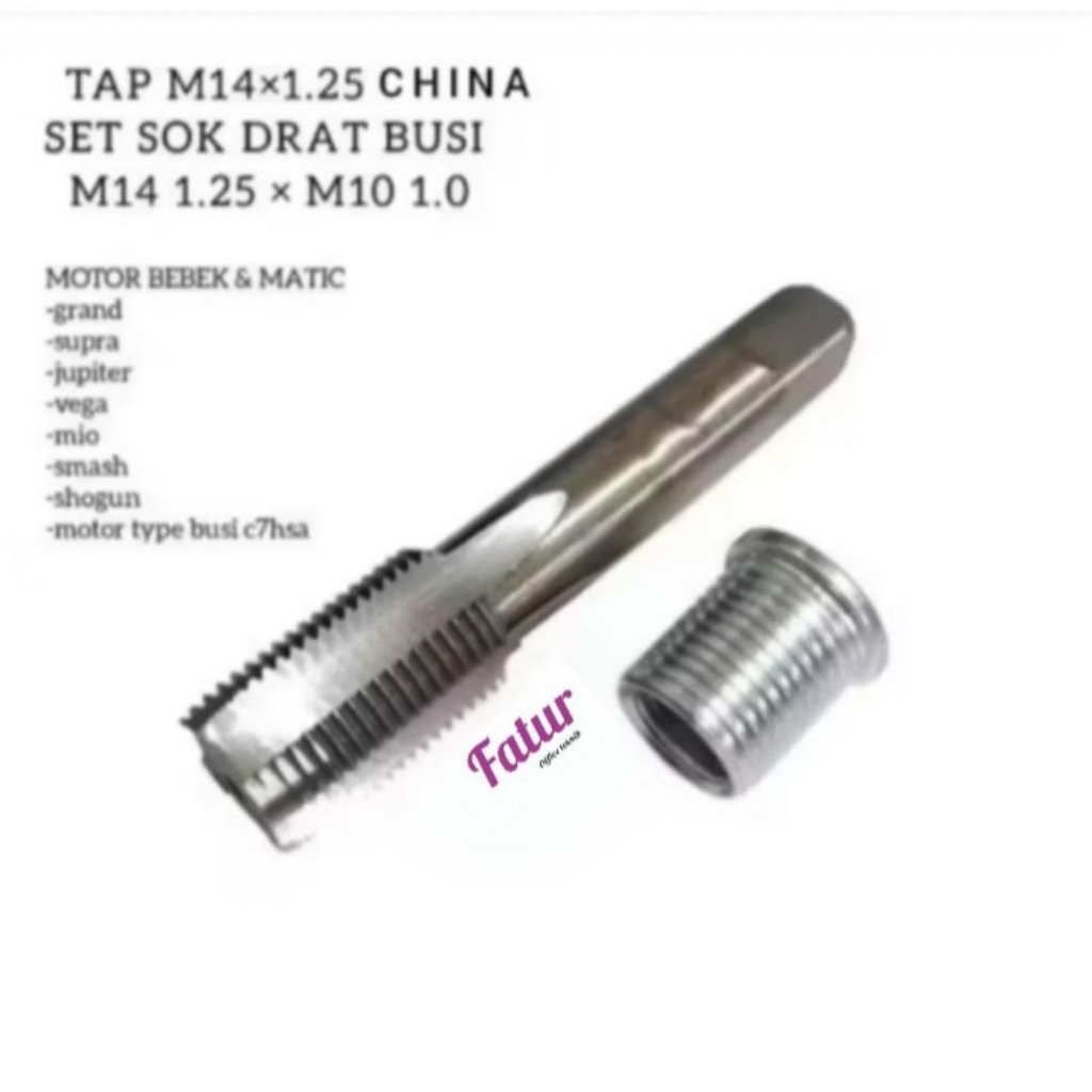 PAKET  TAP SET SOK DRAT/BOSH DRAT UNTUK PERBAIKAN DRAT BUSI SLEK/DOL MOTOR