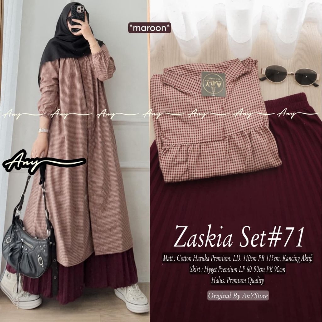 zaskia set tunik by any ld110 setelan tunik mix rok plisket